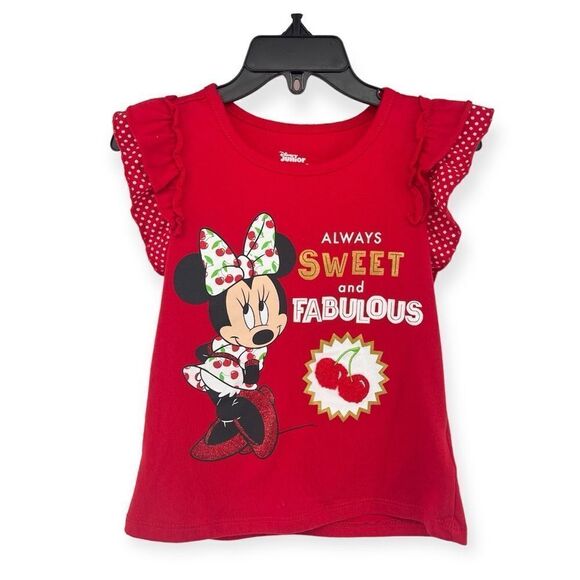 Disney Junior Minnie Mouse Girl’s Red Always Sweet and Fabulous Graphic Tee Sz 6 - Picture 10 of 10